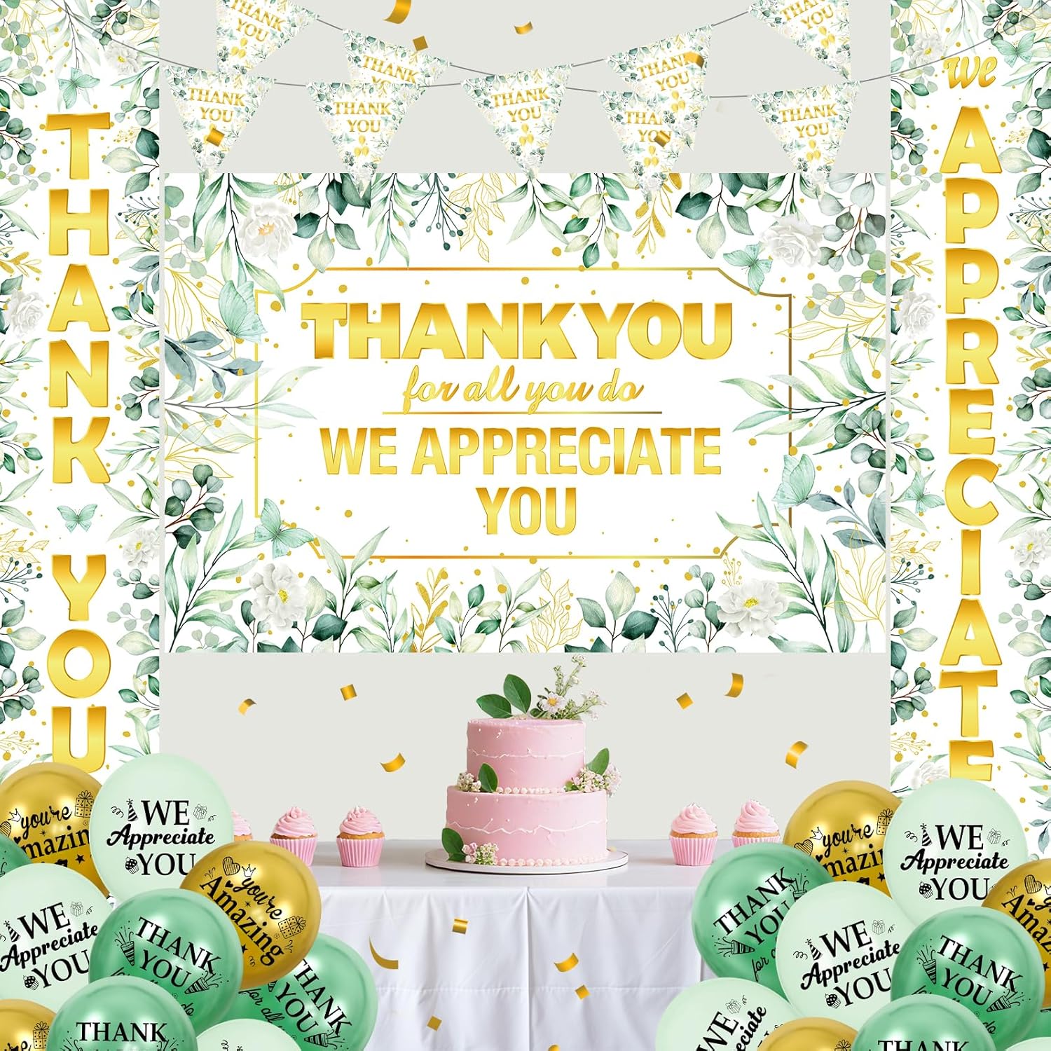 We Appreciate You Decorations Sage Green Gold Thank You Banner Pastor Employee Appreciation Decorations Balloons Thank You for All You Do Backdrop Staff Appreciation Gifts Teacher Nurse Appreciates - Image 4