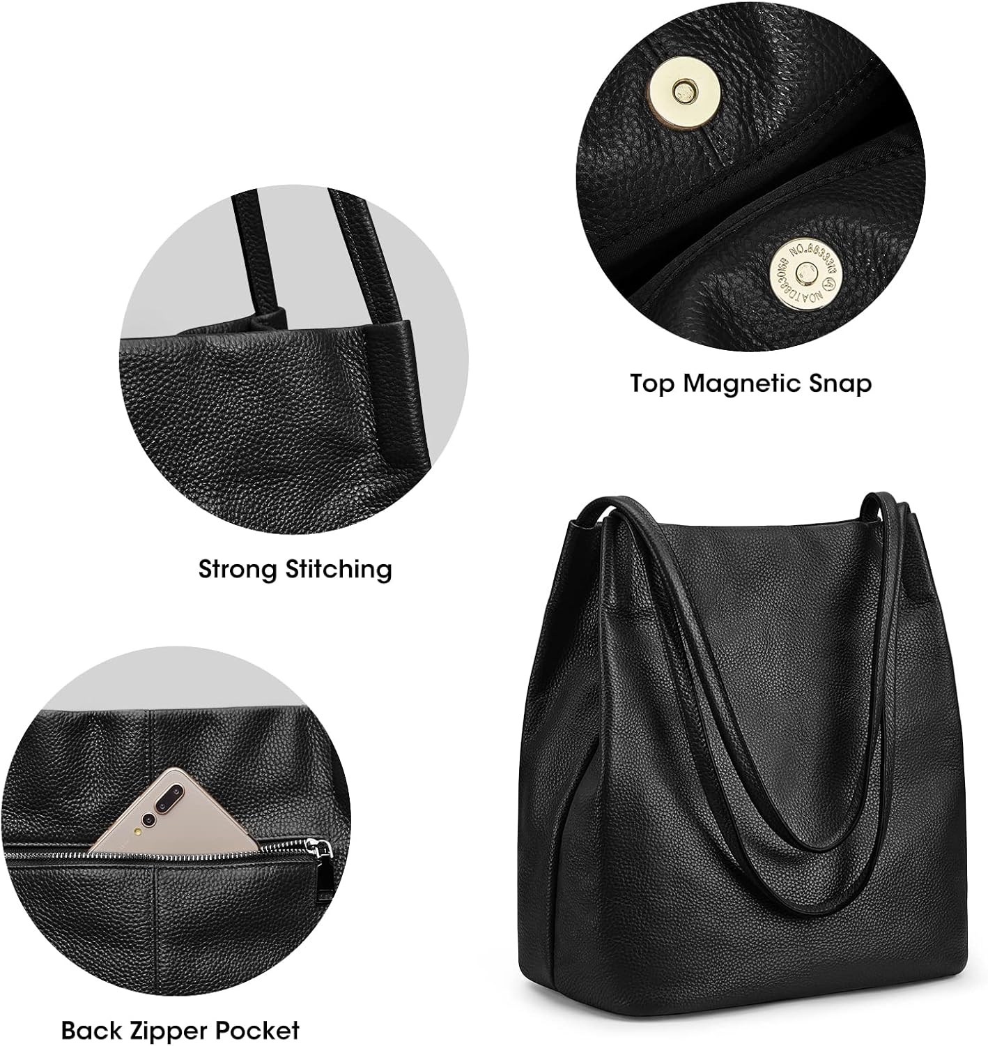 Kattee Women Soft Genuine Leather Totes Shoulder Bag Purses and Handbags with Top Magnetic Snap Closure - Image 5