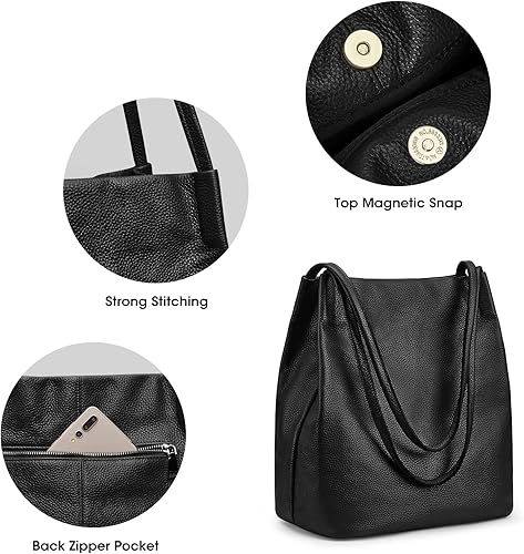 Vista 5 de Kattee Bolso de hombro de cuero genuino suave para mujer con cierre magnético superior