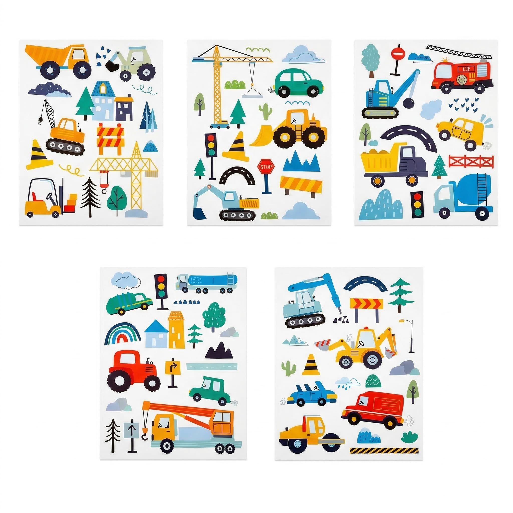 Kids Car Wall Stickers, Construction Car Stickers Boys Wall Stickers, Removable Transportation Decals for Nursery and Playroom, Vehicles Wall Stickers, Vehicle Stickers, 5 Sheets, 22x30CM Size