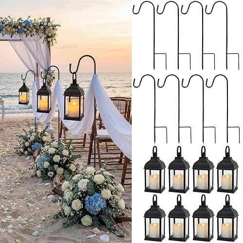 Novabright 8 Pcs Wedding Lanterns Aisle Decor with Shepherd Hook,