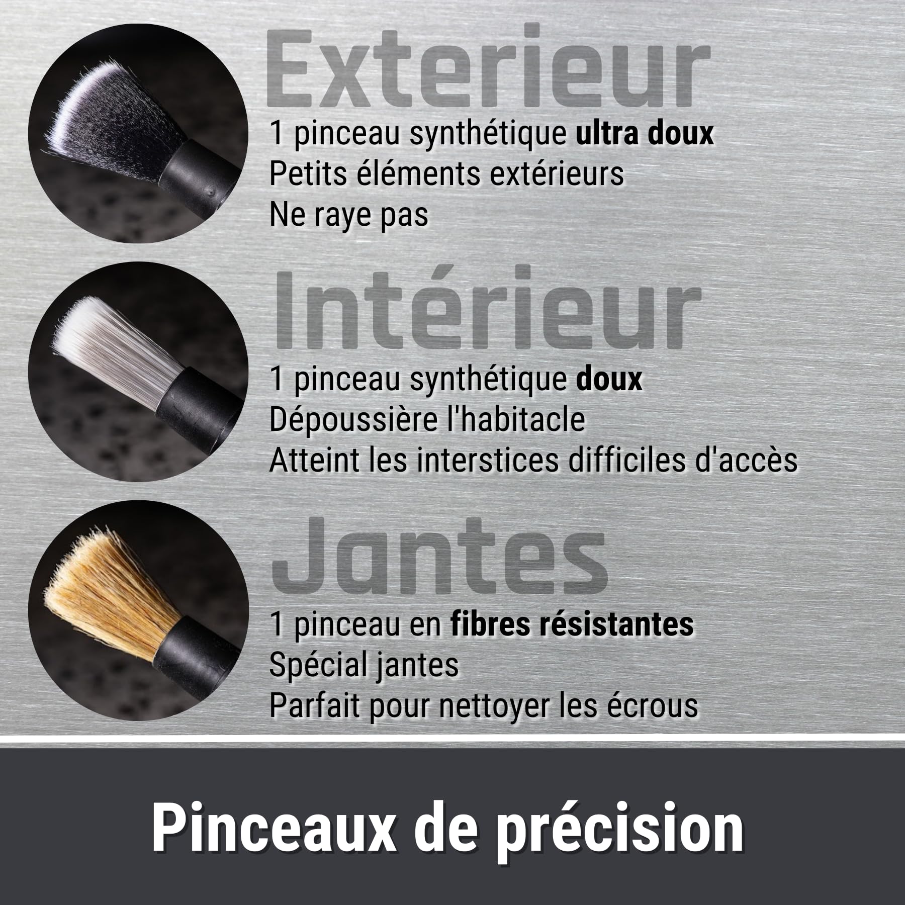 ProTech Monte-Carlo - Kit Accessoires Detailling - Boite de 3 Pinceaux - 2 Applicateurs Pneus - 2 Mousses Rondes - Nettoie Tous Les Détails de Votre Voiture avec Précision - Offre Un Nettoyage Complet
