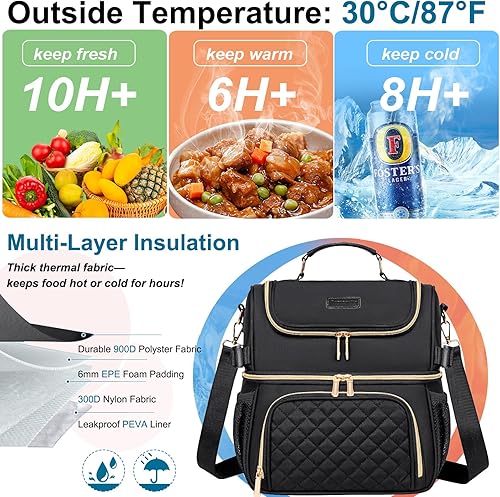 Miniatura 3 de Bolsas de almuerzo para mujeres, lonchera de doble compartimento para el trabajo, a prueba de fugas, lonchera grande aislada para adultos, para