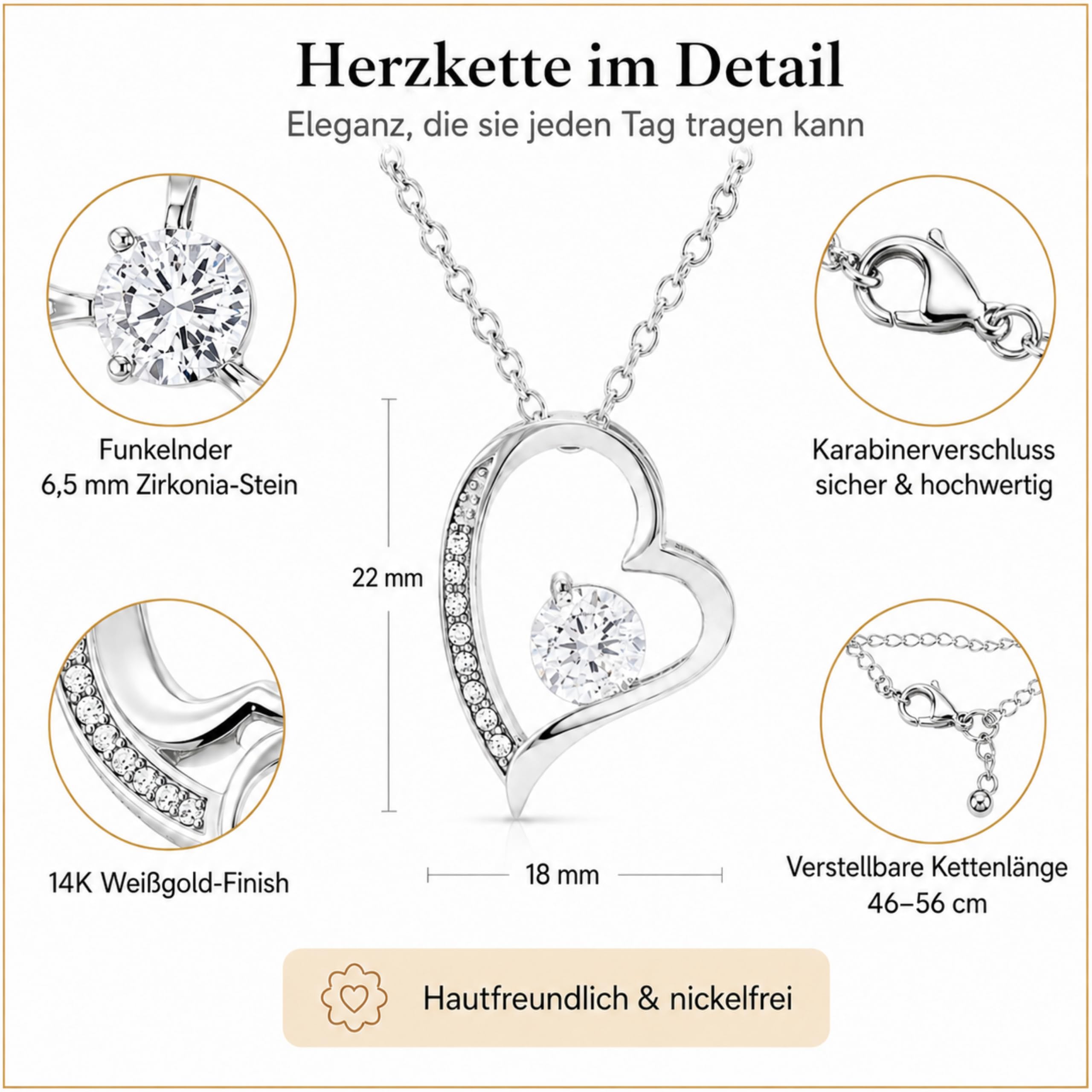 An Meinen Schatz Haltzkette Edle Halskette für Damen 14 Karat Weißgold Beschichtet, Muttertag, Jahrestag, Geburtstag Geschenk