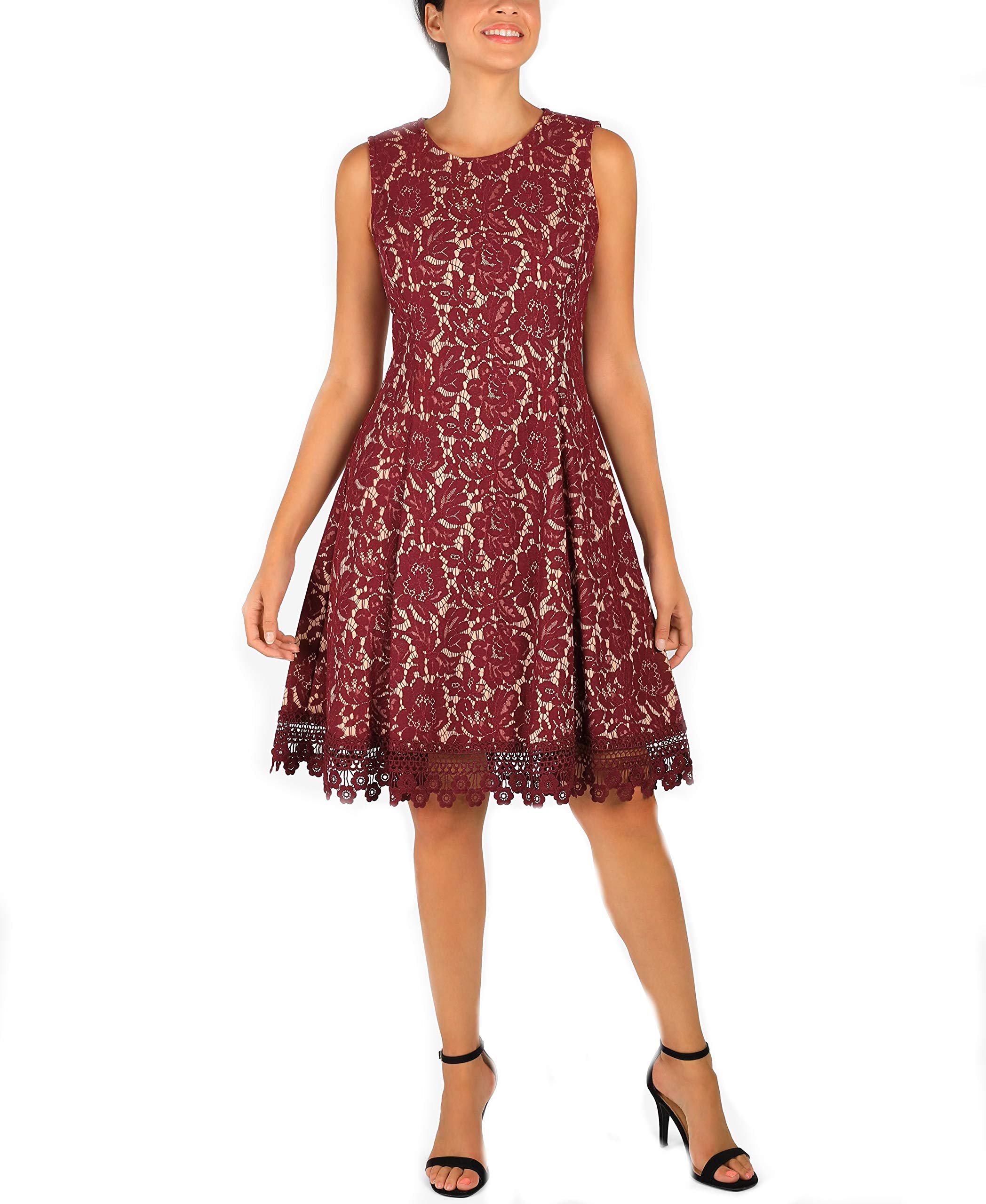 Donna Ricco Womens Sleeveless Bonded Lace Fit And Flare Dress | Desertcart  Brunei