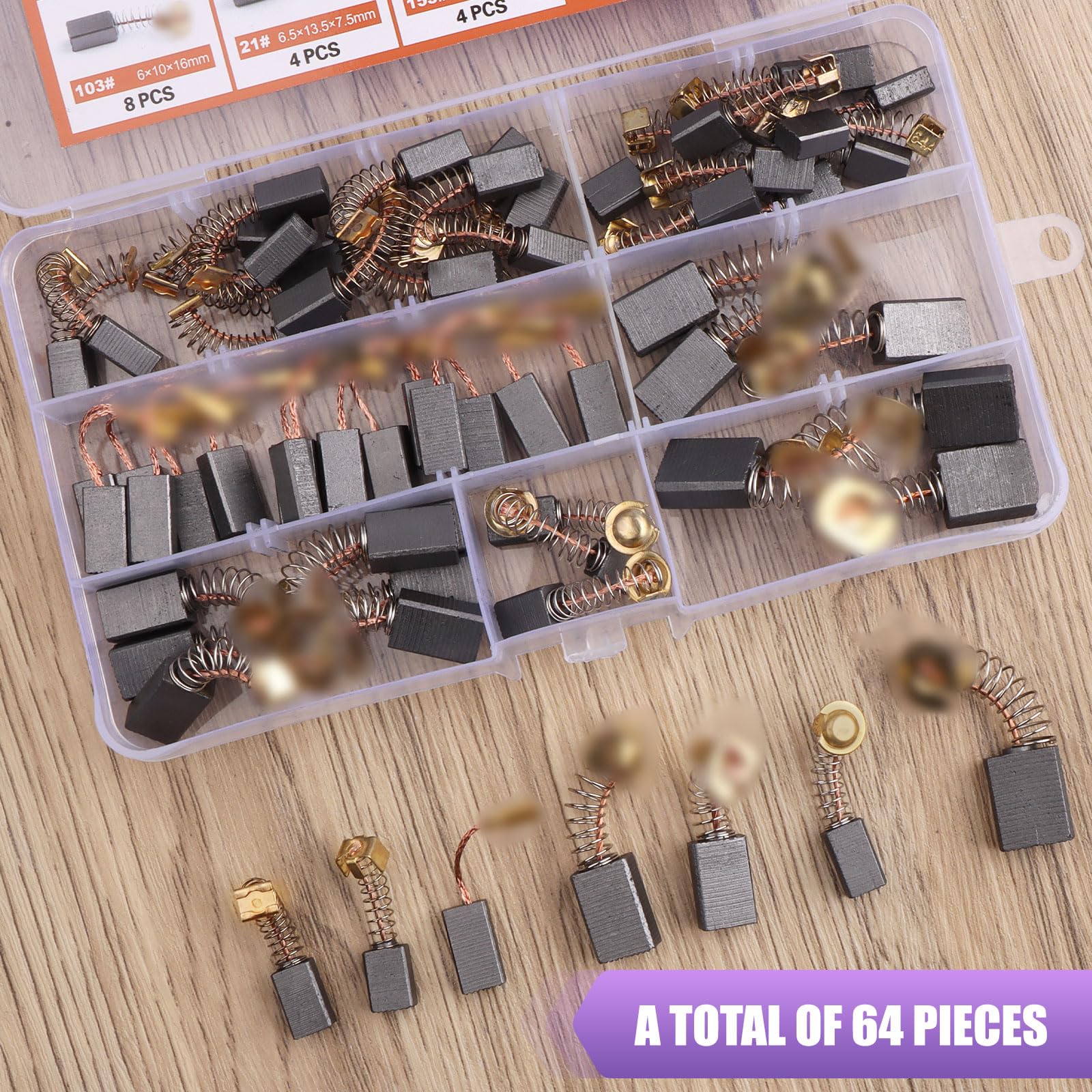 Balais de Charbon 64 Pièces pour Outils Électriques Meuleuse Ponceuse Moteur - 7 Tailles