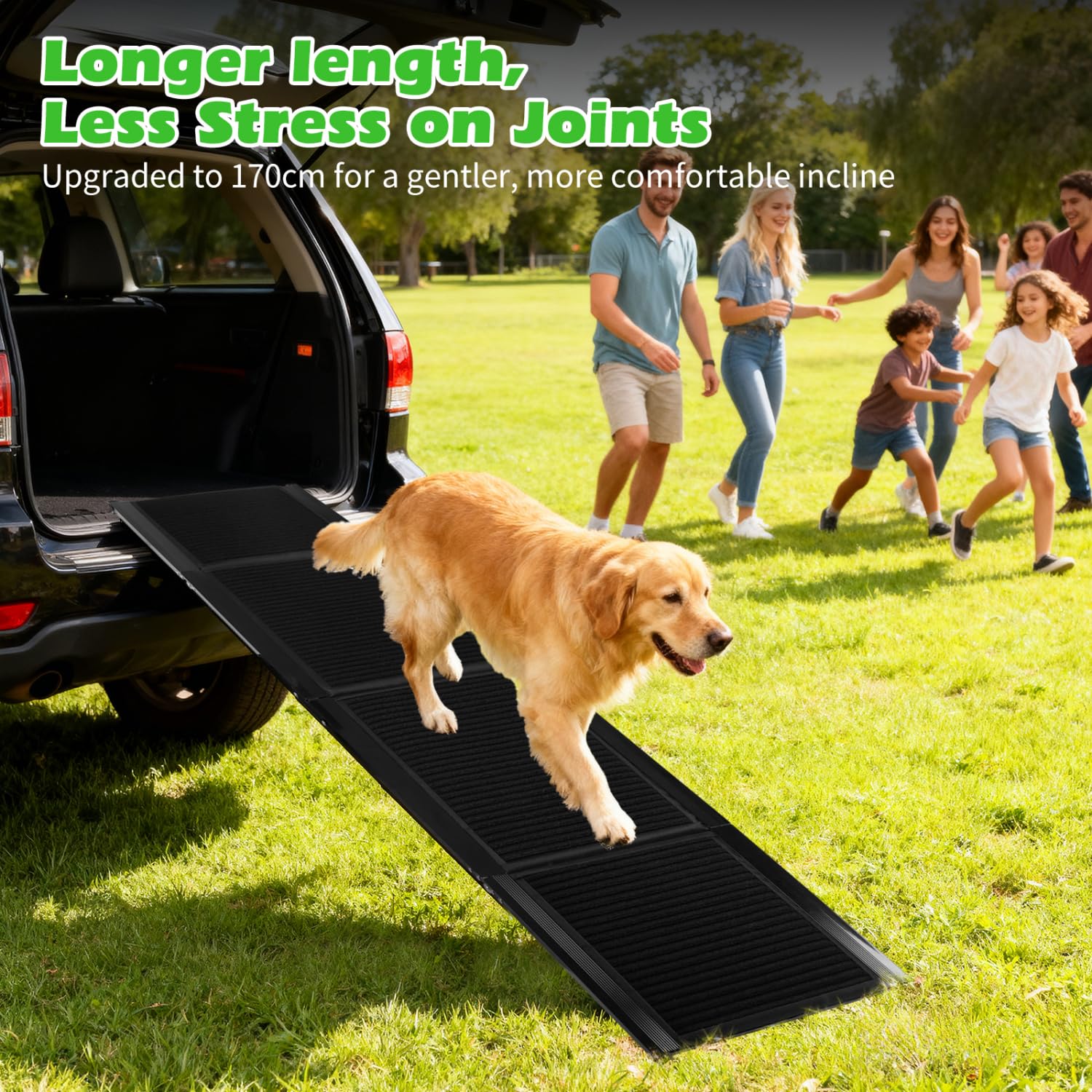 Nobleza - Rampa para Perros para Coche 170 cm, Rampa Plegable Cama para Mascotas de Metal con Alfombra Antideslizante para Perros Menos de 110kg, Escalera para Perros Medianos Grande