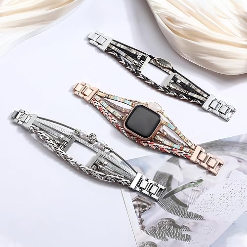 Miniatura 3 de Pulsera bohemia de 5 envolturas compatible con Fitbit VersaVersa 2Versa LiteVersa SE, hecha a mano con 7 cuentas de piedra de chakras, correa de