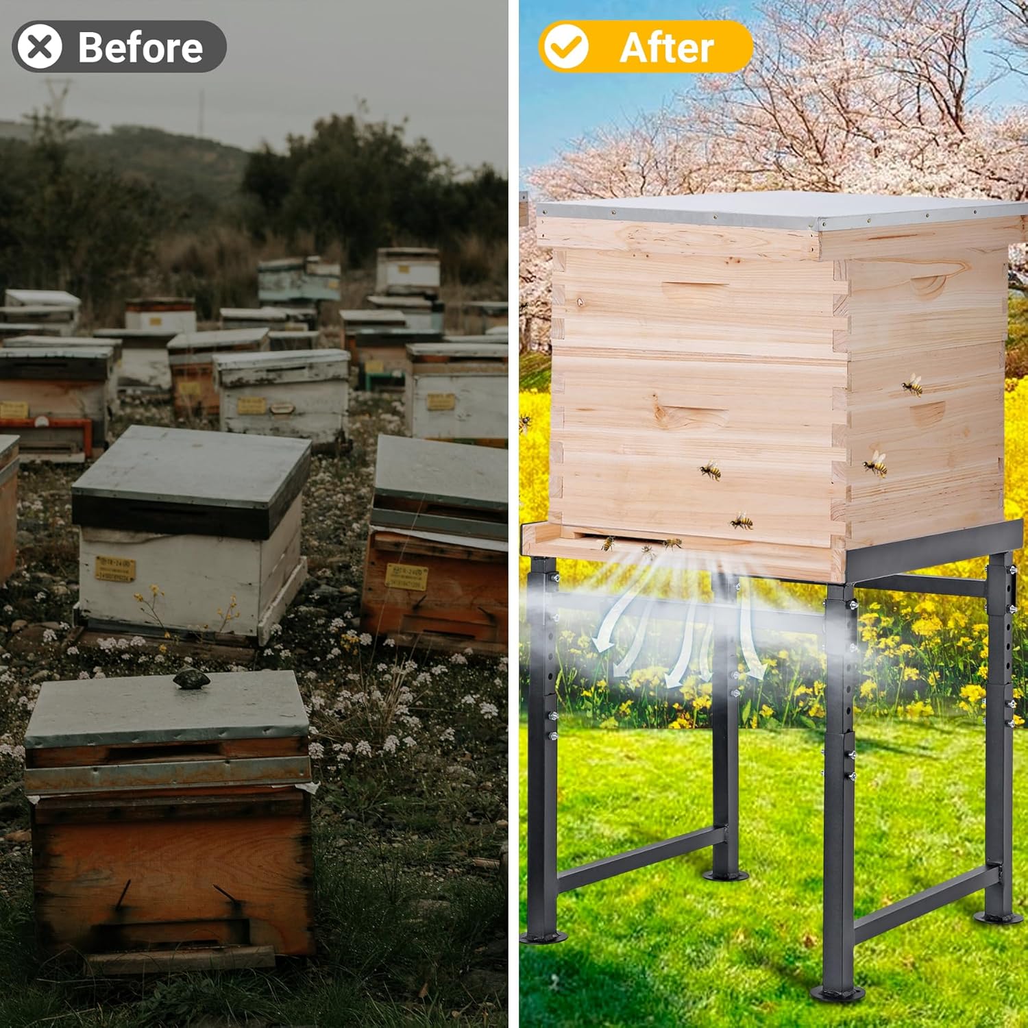 Adjustable Metal Hive Stand, Sturdy Beehive Stand Adjustable Height 15” - 19” & Adjustable Width 14.5” - 24.5”, Easy to Assemble Bee Stand for Beekeeping - Image 6