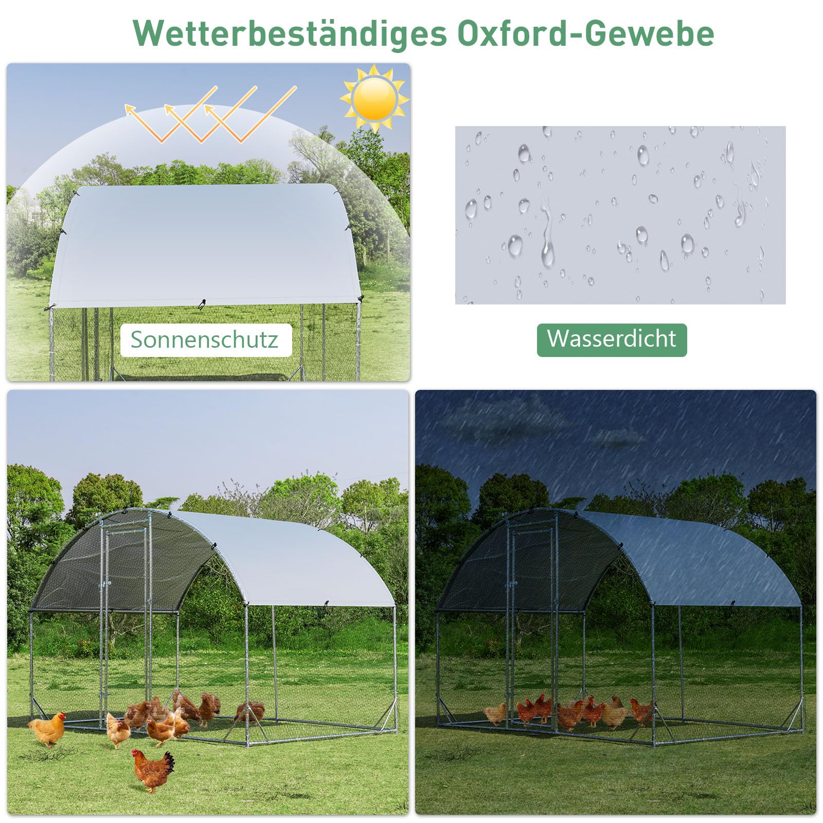 COSTWAY Hühnerstall Winterfest, Freilaufgehege aus Verzinktem Metall, Hühnergehege mit abschließbarem Tür & Kuppeldach & Drahtgeflecht, Freigehege für Hühner Kleintiere Hasen (190 x 280 x 195 cm)