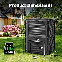 Vista 8 de Happygrill Contenedor de compostaje para exteriores, caja de compostaje con tapa superior con pestillo, compostador de 80 galones para desechos