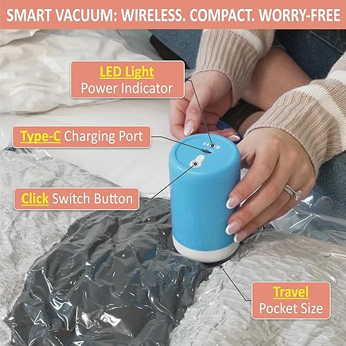 Miniatura 5 de Cozy Essential Paquete de 16 bolsas de almacenamiento al vacío de viaje con bomba eléctrica inalámbrica recargable para equipaje, maleta, tamaño de