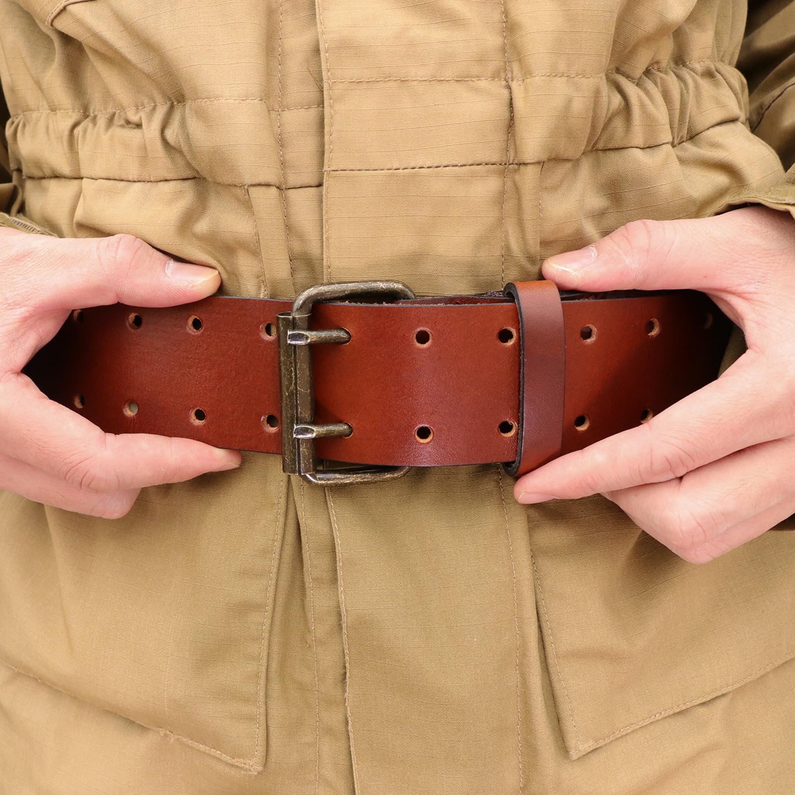 Tourbon Ceinture à outils en cuir robuste de 6,3 cm de large pour homme, ceinture de travail réglable pour charpentiers, électriciens