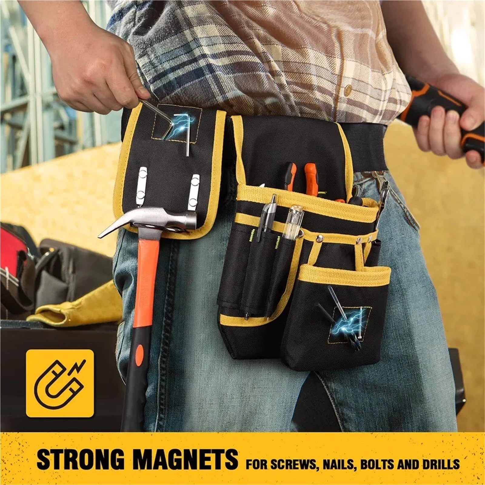 Juego de bolsas herramientas tela Oxford con cinturón magnético, soporte for martillo, bolsa for succión uñas, organizador, electricista y carpintero Para Carpintero Constructor