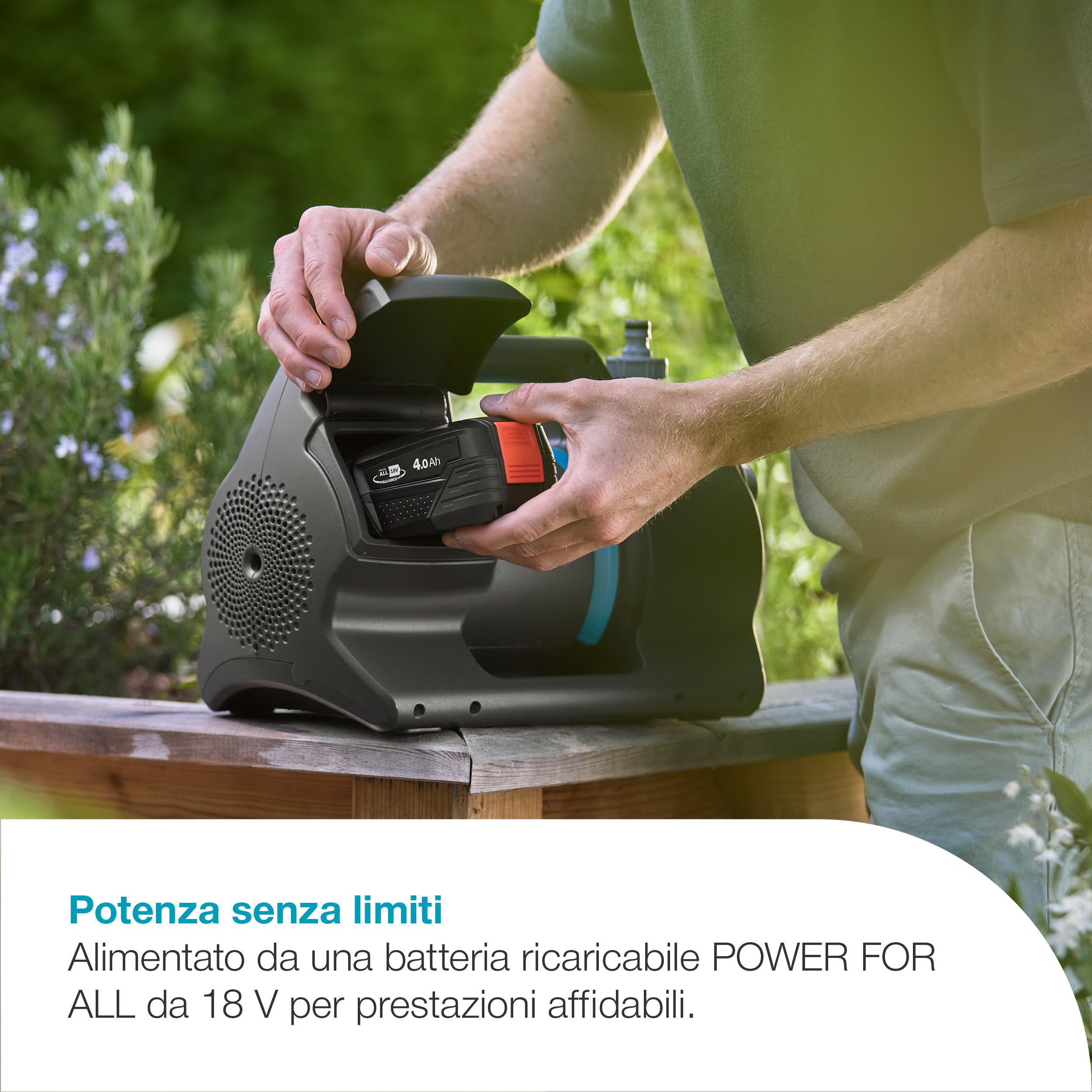 Gardena Pompa Da Giardino A Batteria 3000 Silent 18V P4A Solo: Potente, Funzionamento silenzioso, Scocca resistente alla pioggia e ai raggi UV, Protezione dal funzionamento a secco (14610-55)