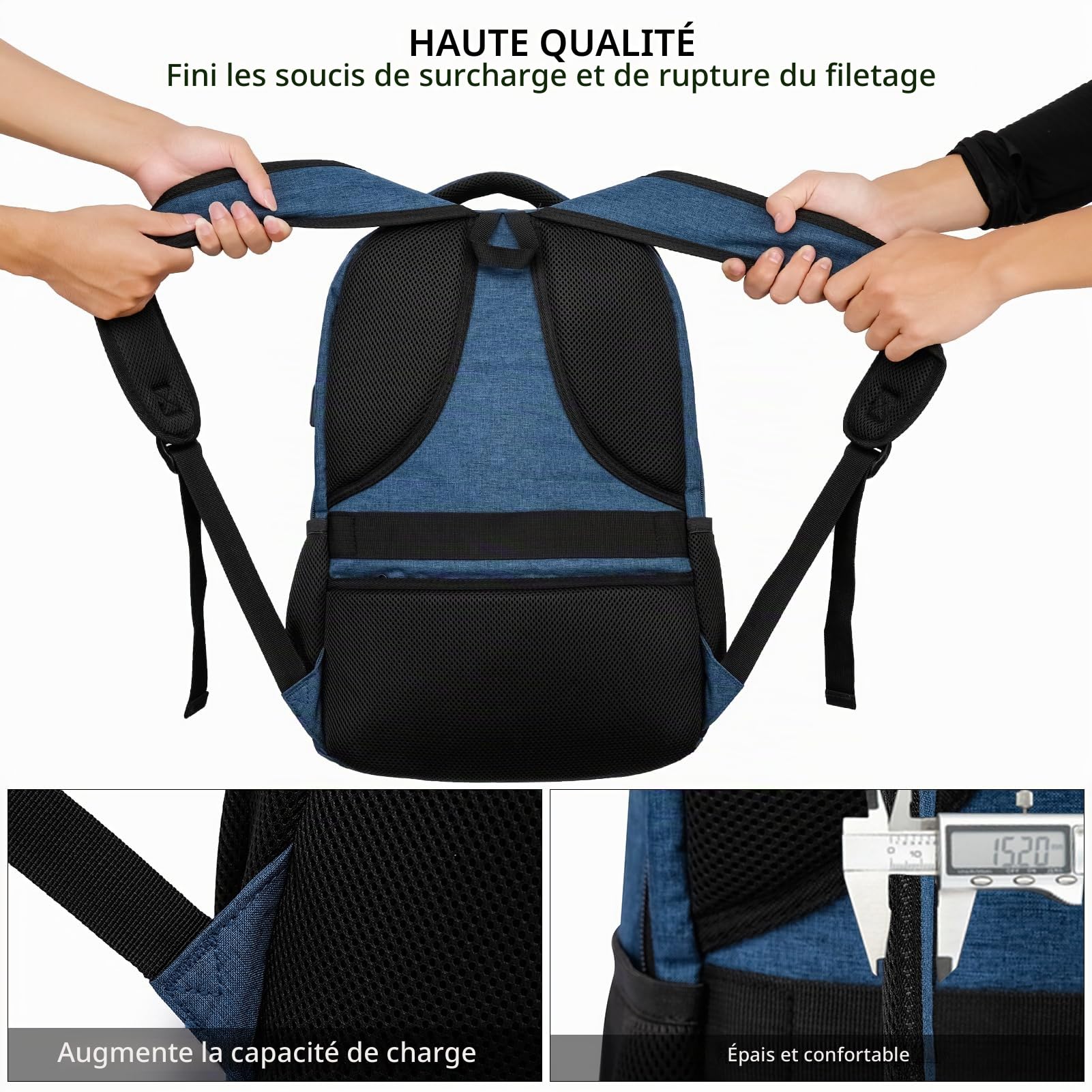 Sac a Dos Homme, Sac à Dos Ordinateur Portable 15.6 Pouces avec USB Charging Port Imperméable Antivol, Sac a Dos Ecole pour Loisir, College, Affaire
