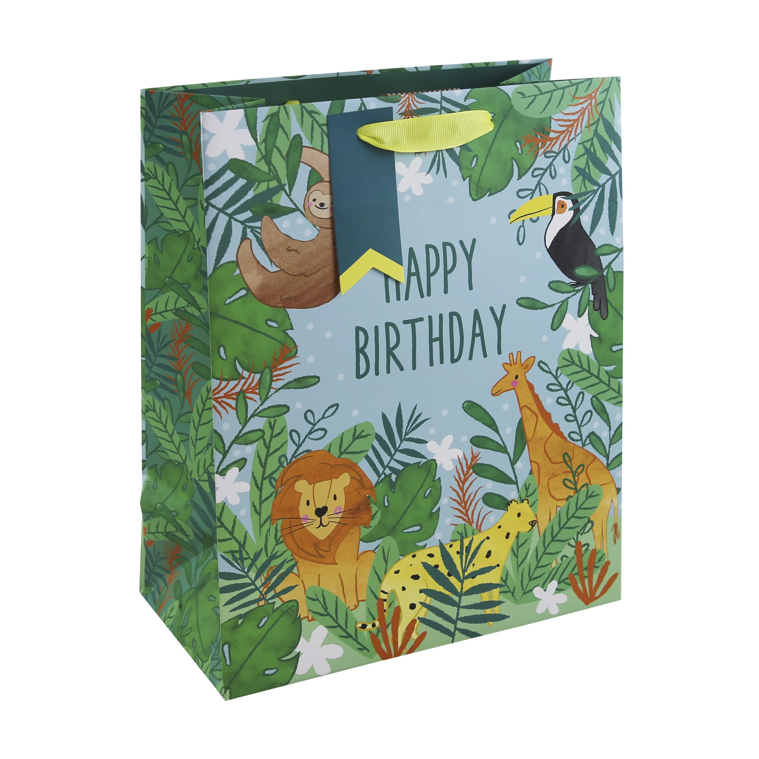 Eurowrap Multi Jungle Happy Birthday Kids Gift Bag With Gift Tag Animal Large
