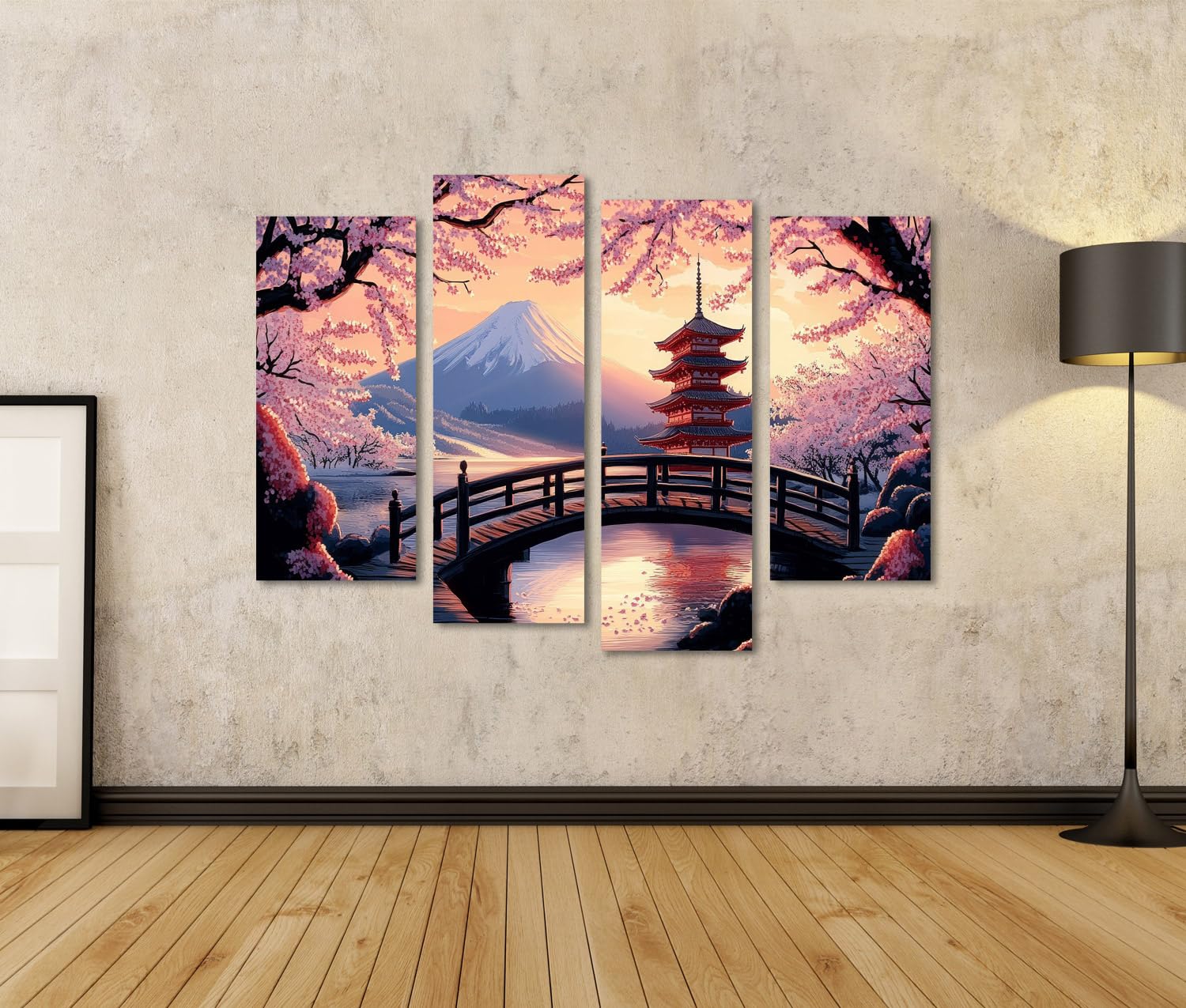 islandburner Quadro su tela Paesaggio giapponese con fiori di ciliegio e pagoda per soggiorno amanti del giapponese immagini giapponesi poster