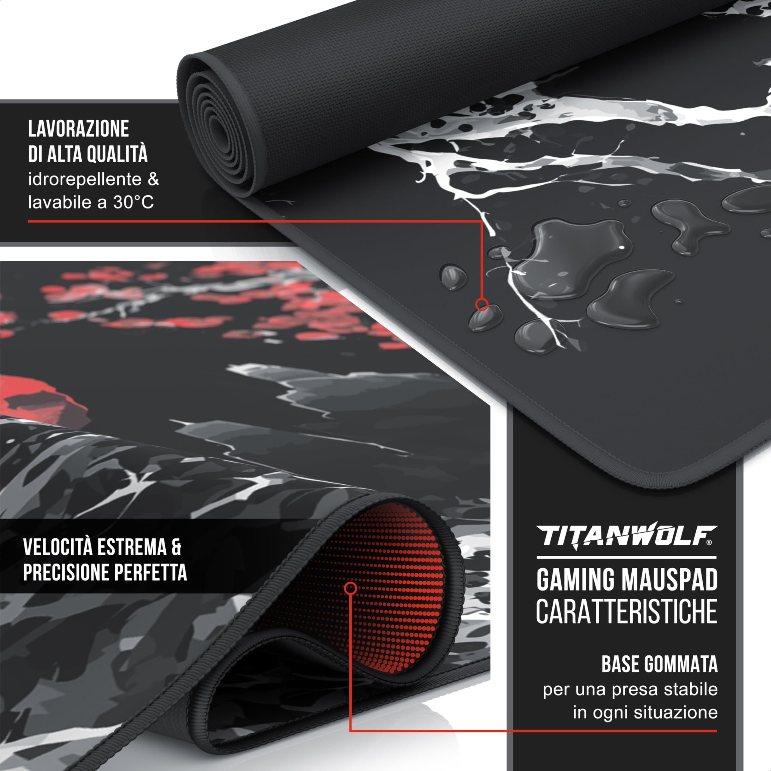 TITANWOLF Tappetino per Mouse XXL 1200 x 600 – Office Mousepad – Controllo preciso del Mouse migliora la velocità e la precisione – Tenuta Stabile – Lavabile – Sottomano per Ufficio e casa