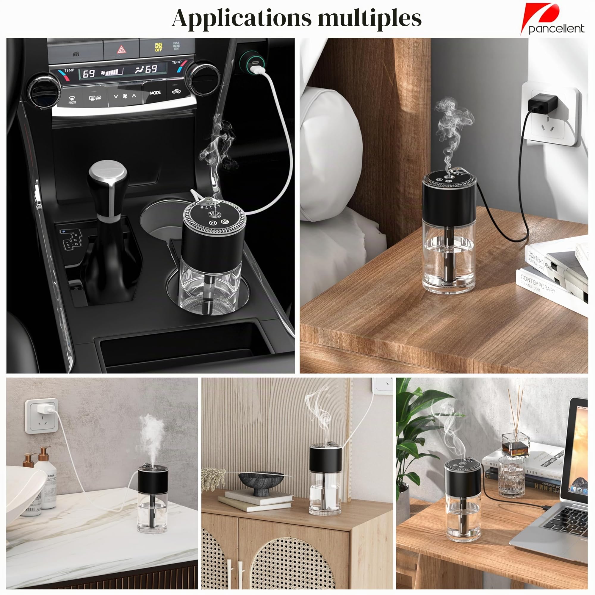 Diffuseur d'huiles essentielles, désodorisant pour voiture, diffuseurs d'aromathérapie pour la maison, grande pièce, chambre, voiture, bureau, bureau avec lumière de plafond étoilé, capacité de 250 ml