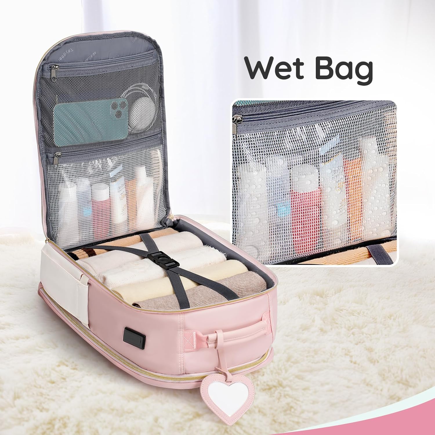 Taygeer Kids Travel Backpack for Airplane, TSA Kids Personal Item Travel Bag Backpack with Luggage Tags & Water Bottle Pocket, Underseat Airline Personal Item Bags for Women Teens Girls, Pink - Image 7