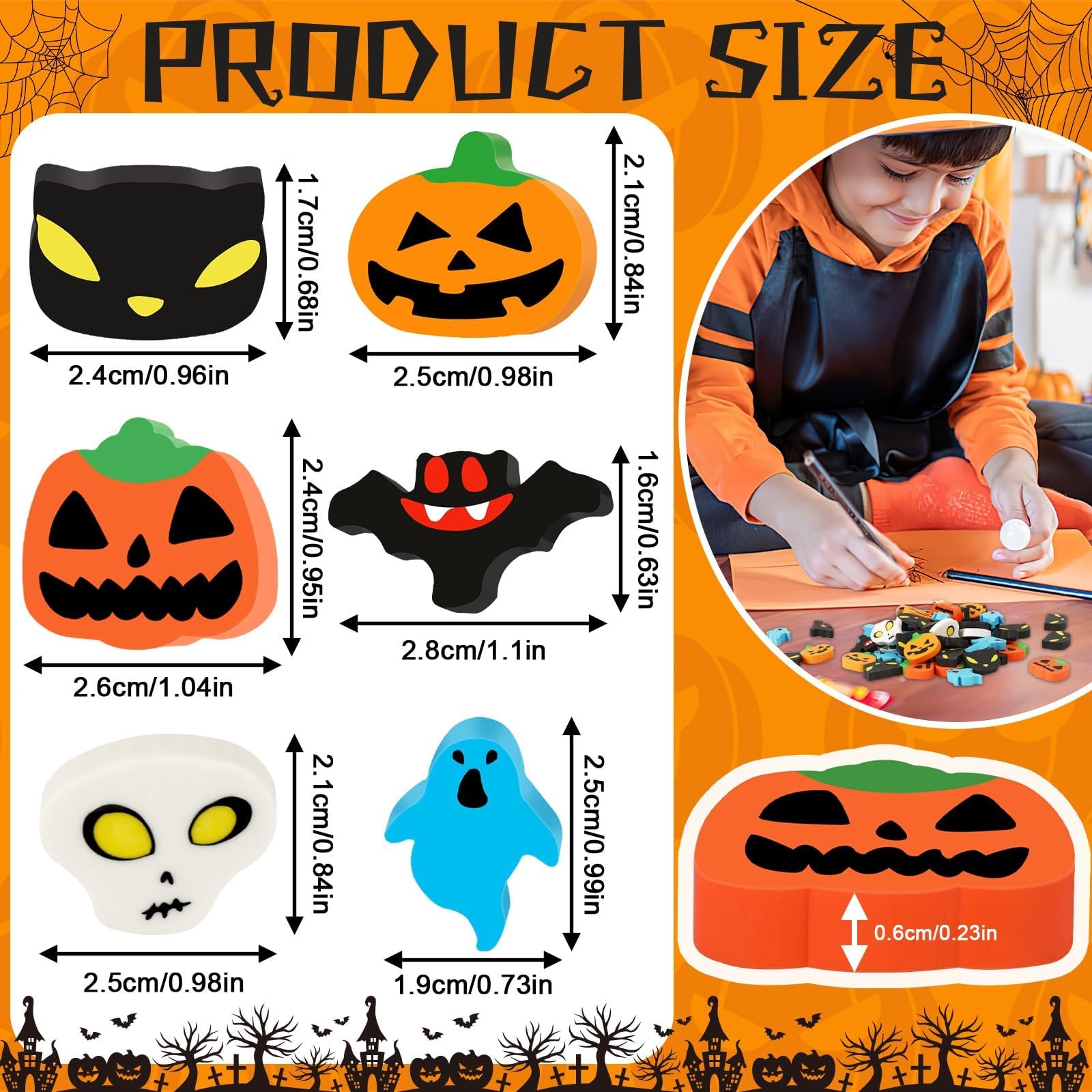 JUNEBRUSHS 30 mini gomme da cancellare per Halloween