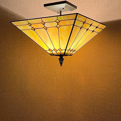 Miniatura 2 de Lámpara de techo estilo Tiffany de 14 pulgadas de ancho, estilo amarillo, vitral, decoración para sala de estar, comedor, dormitorio, pasillo,