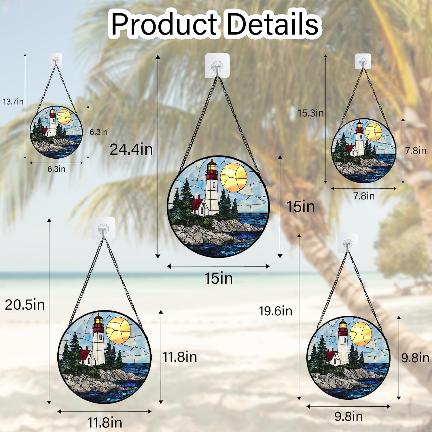 CHATYOUNG Stained Glass Window Hanging White Lighthouse Blue Ocean Landscape 6.3" - Suncatcher Door Garden Sun Catcher Decor Birthday Christmas for Men Woman Friend Nana Mom