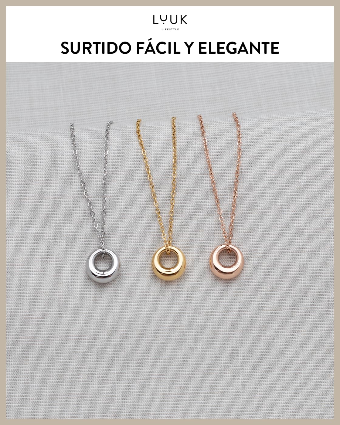 LUUK LIFESTYLE Collar moderno para mujer con colgante, cadena de acero inoxidable 50 cm con tarjeta HAPPINESS, joyería regalo cumpleaños, día de la madre o para novia, plateado dorado oro rosa