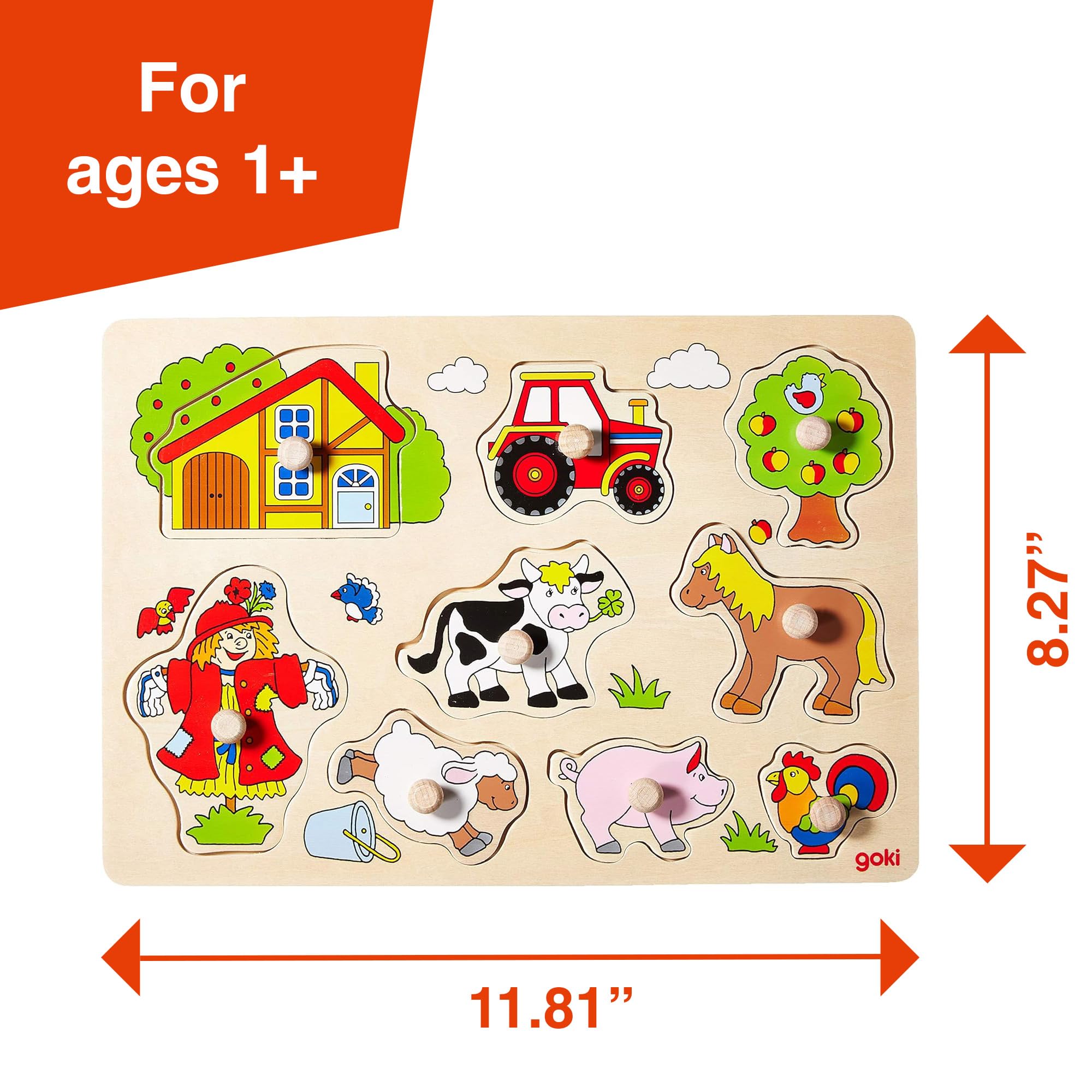 Goki Farm Animal Peg Puzzle for Toddlers - 1-3 Years -2 Goki Farm Animal Peg Puzzle for Toddlers - 1-3 Years -2