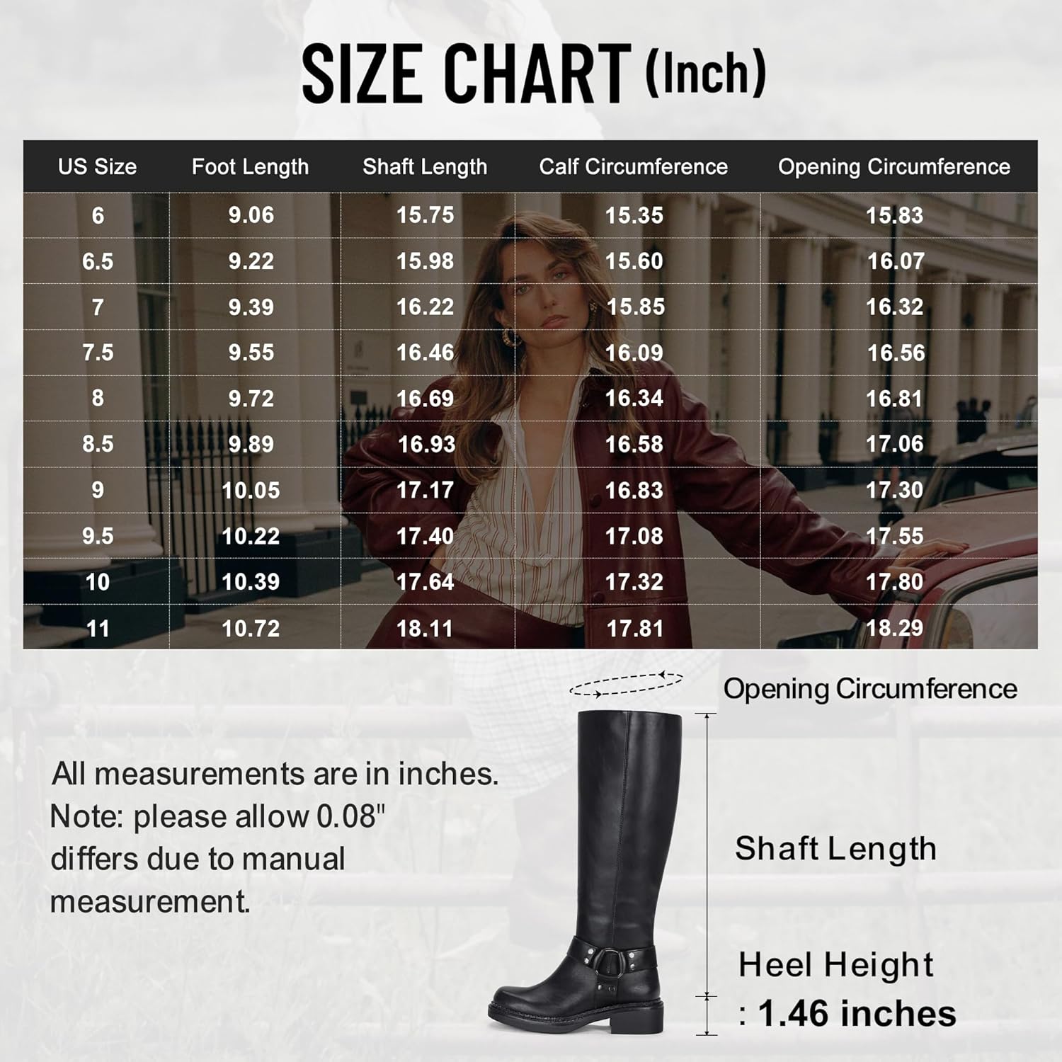 Vepose Women's Knee High Boots, Tall Riding Square Toe Chunky Low Heel Motorcycle Boots with Rivets - Image 6