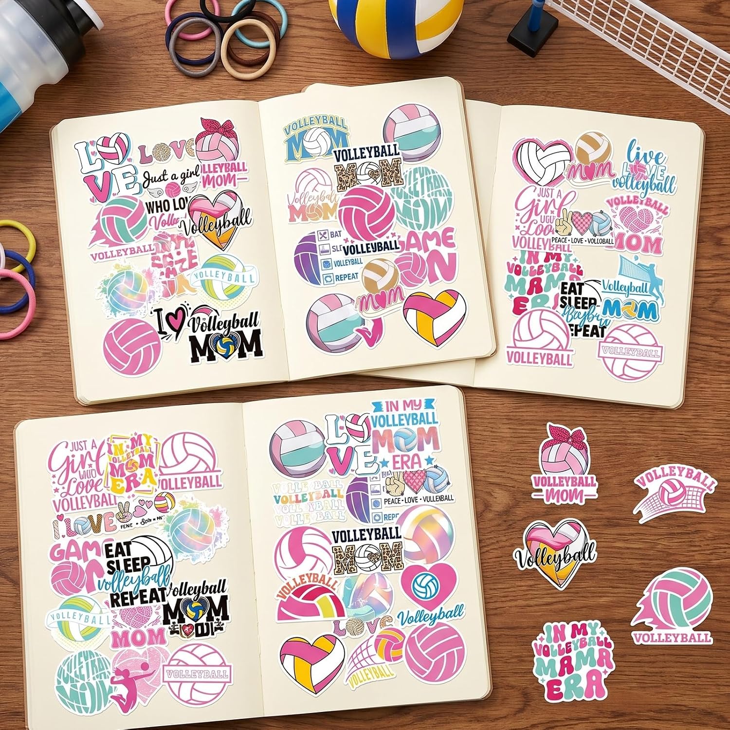 Pink Volleyball Stickers for Women - 100 Pcs Cute Volleyball Vinyl Sticker Decals, Sports Decals for Laptop Water Bottle Phone Case Notebook Skateboard Helmet Luggage Gift image 4