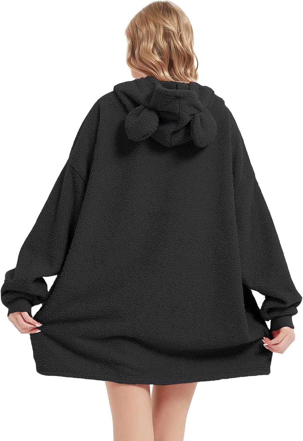 RISISSIDA Wearable Blanket for Adult Women and Men,Sherpa Hoodie with Giant Front Pocket for Indoor/Outdoor,One Size Fits All - Image 2