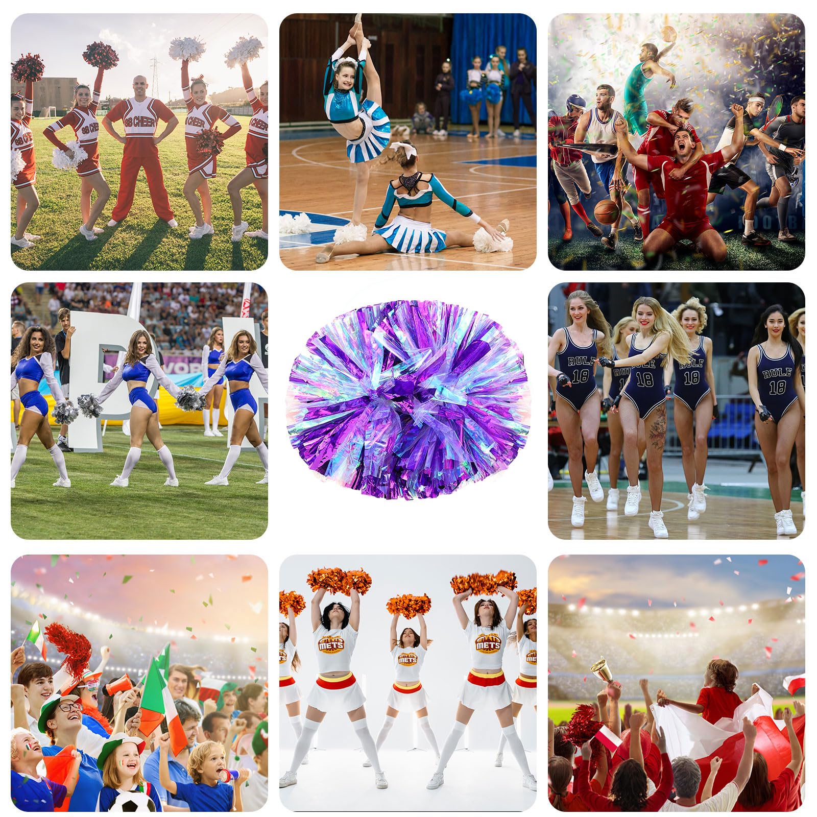 Pompony cheerleaderek, 26 szt., ze stylem uchwytu, ręczne pompony drużynowe do drużyny sportowej, cheerleaderek, gier, na imprezę taneczną, dla dorosłych, fioletowe