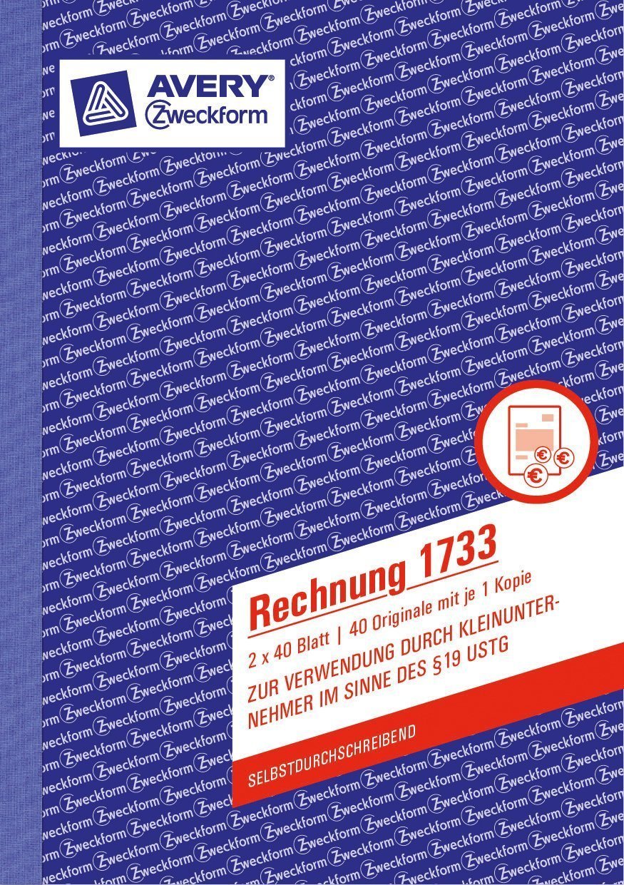 Avery Zweckform 1733 Rechnung Kleinunternehmer, A5, SD, 2 x 40 Blatt, weiß (3er Pack)
