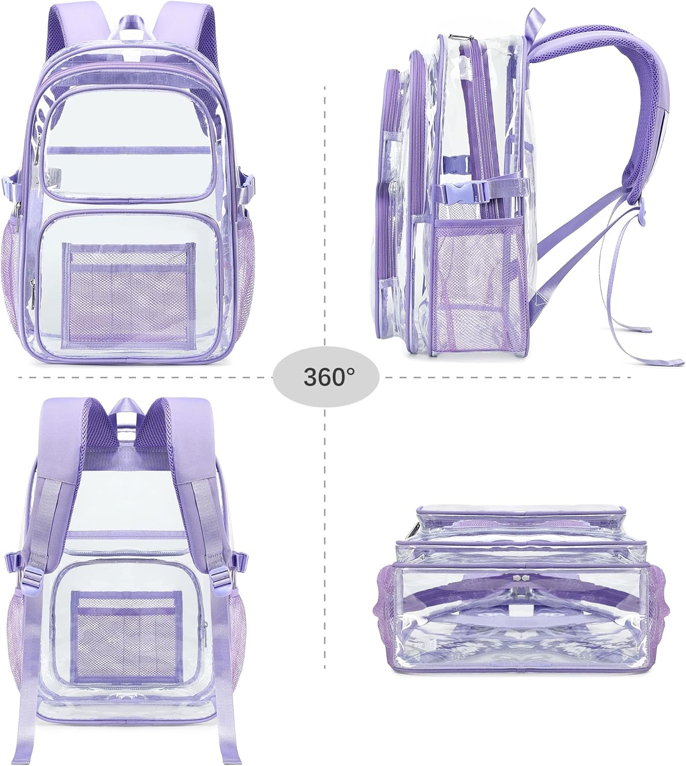 abshoo Large Heavy Duty Girls Clear Backpack for School Bookbag Transparent Multi Pocket Backpacks for Women (Purple) - Image 6