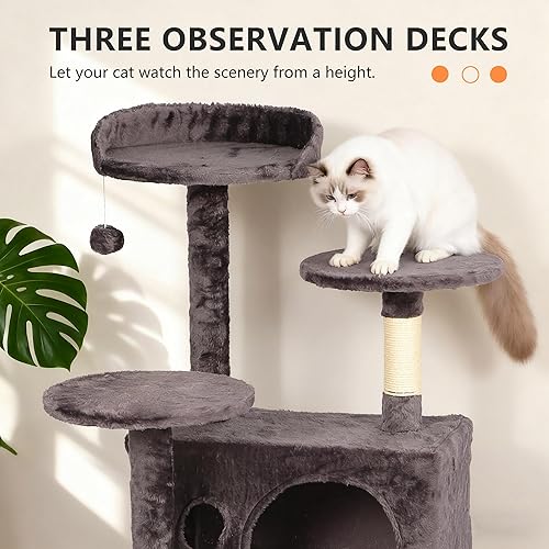 Vista 135 de BestPet Torre de árbol para gatos de 54 pulgadas Beige Resistente y fácil de montar, centro de actividades de varios niveles con postes