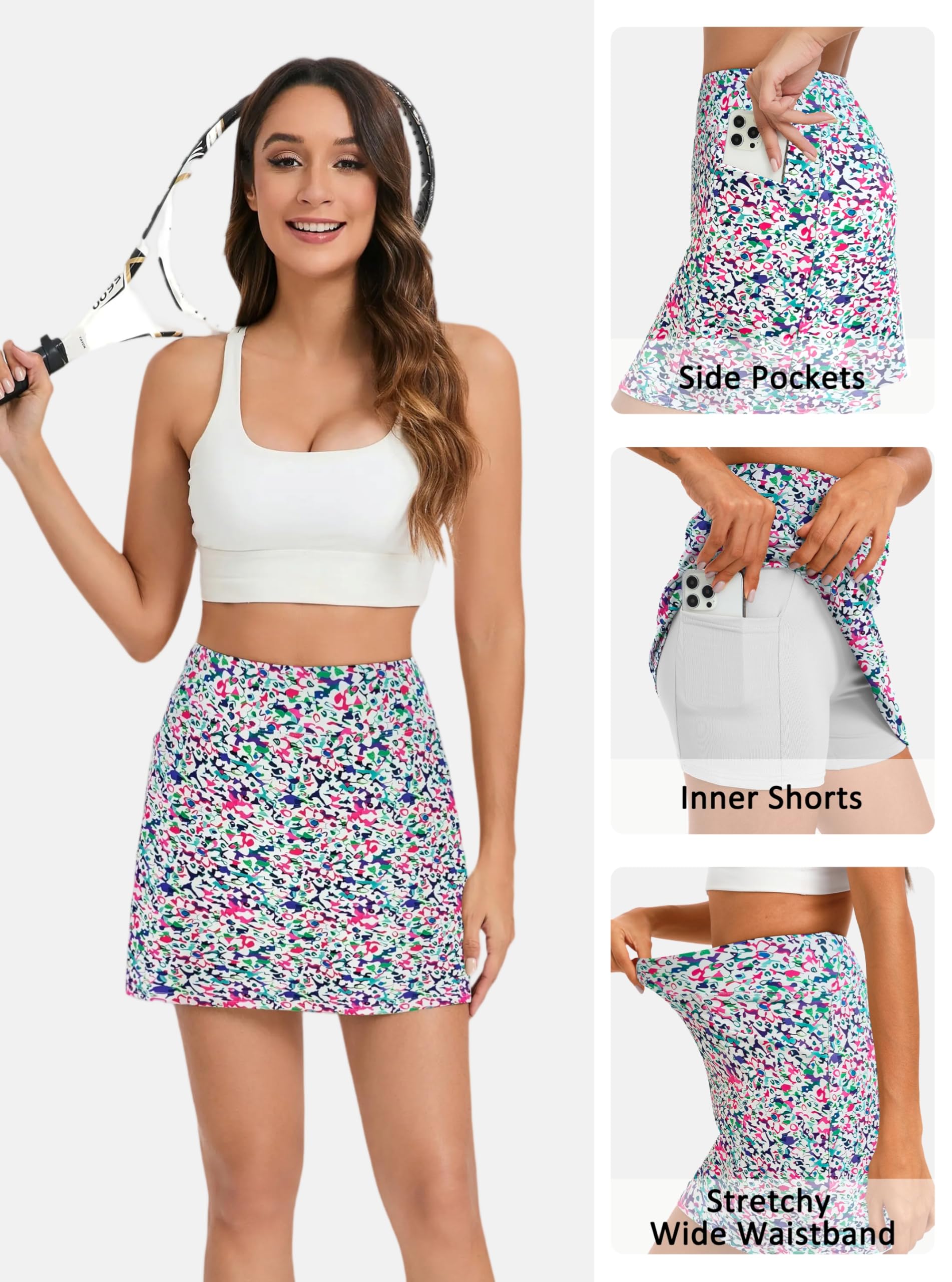 Oyamiki Skorts für Damen, Sport-Tennisrock, hohe Taille, mit Shorts, Taschen, sportlich, Sommer, lässig, Golfröcke