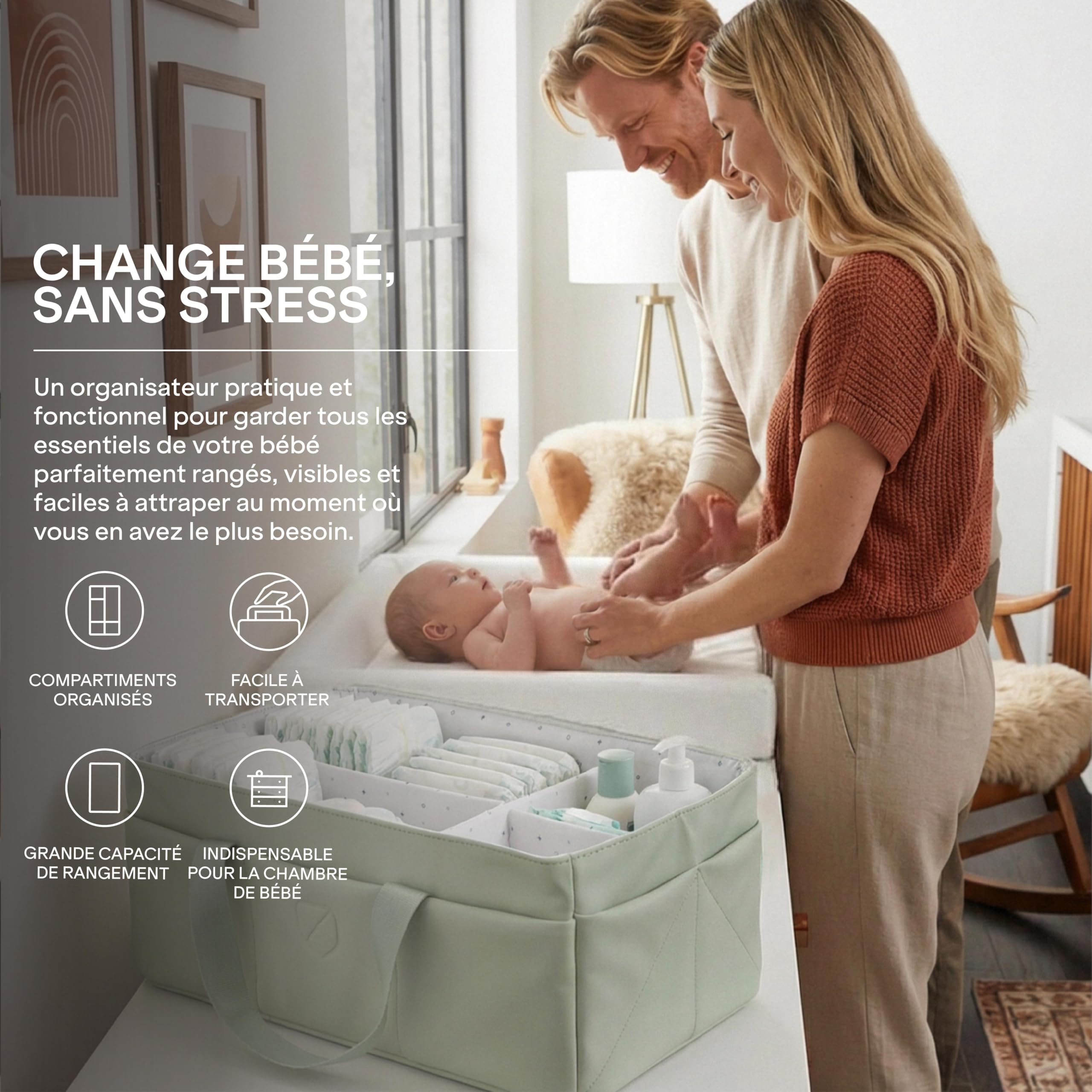 KOALA BABYCARE Panier Rangement Bébé – Organisateur Table à Langer Bébé avec Compartiments Amovibles, Panier Table à Langer pour Couches, Lingettes et Accessoires