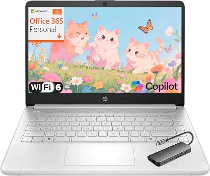 HP Laptop Computer for Students, 2026 Edition AI PC, 1 Year Office 365, Intel Processor, 8GB RAM, 128GB UFS, Long Battery Life, Webcam, WiFi 6, Type-c HUB Included, Thin & Portable, Windows 11 Home S