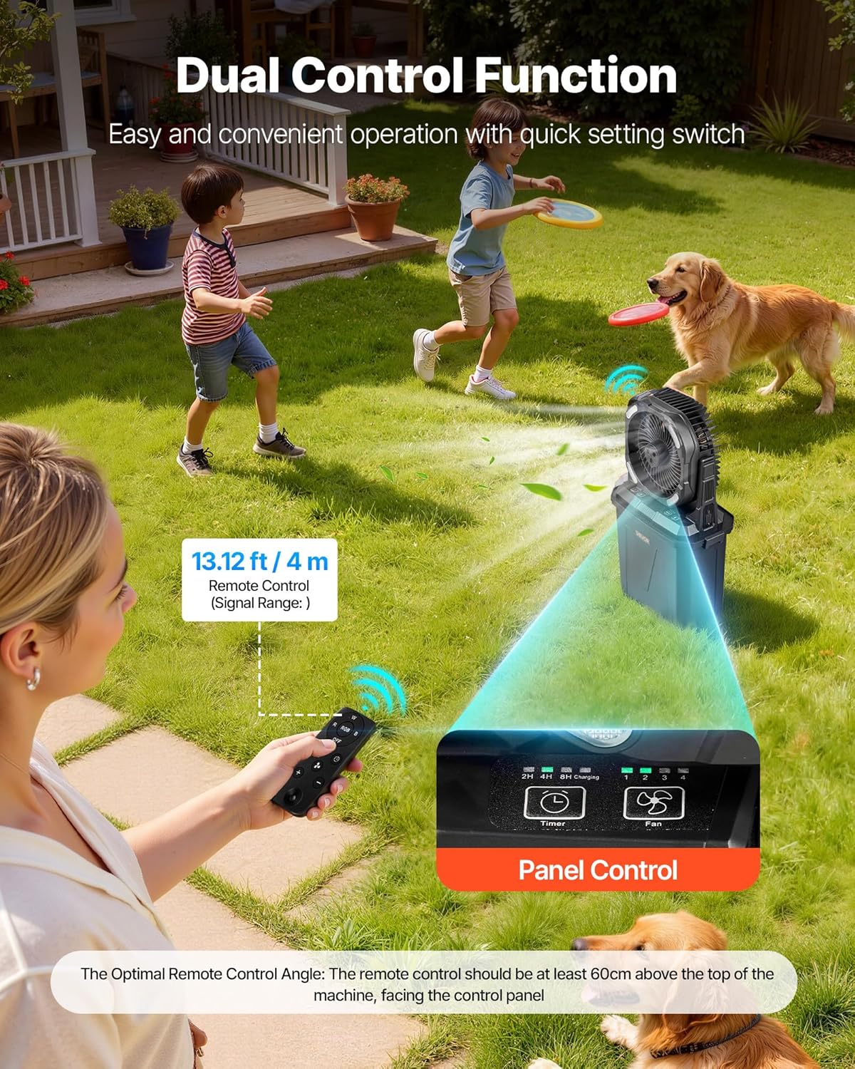 VEVOR Misting Fan, More than 2700RPM Motor Mister Fan, Mister Cooling Fans with 2.38 gal Water Tank, 10000mAh Battery, 4-Speed Wind & 5 Lighting Modes, Water Cooling Fans for Indoor, Outdoor, Patio