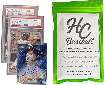 High Cheese Baseball Cards Smacking Doubles PSA Mystery Pack, 2 PSA Graded Cards, 1 Ungraded Autograph, Hunt for Hall of Famers, Rookies, MVPs