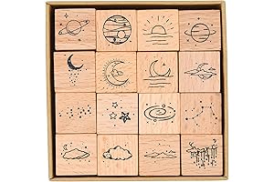 Moon & Star Wood Rubber Stamp Set for Kids