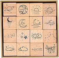 Vista 1 de juego de 16 sellos de madera y goma con luna y estrellas, M-26 (1, luna y estrellas)
