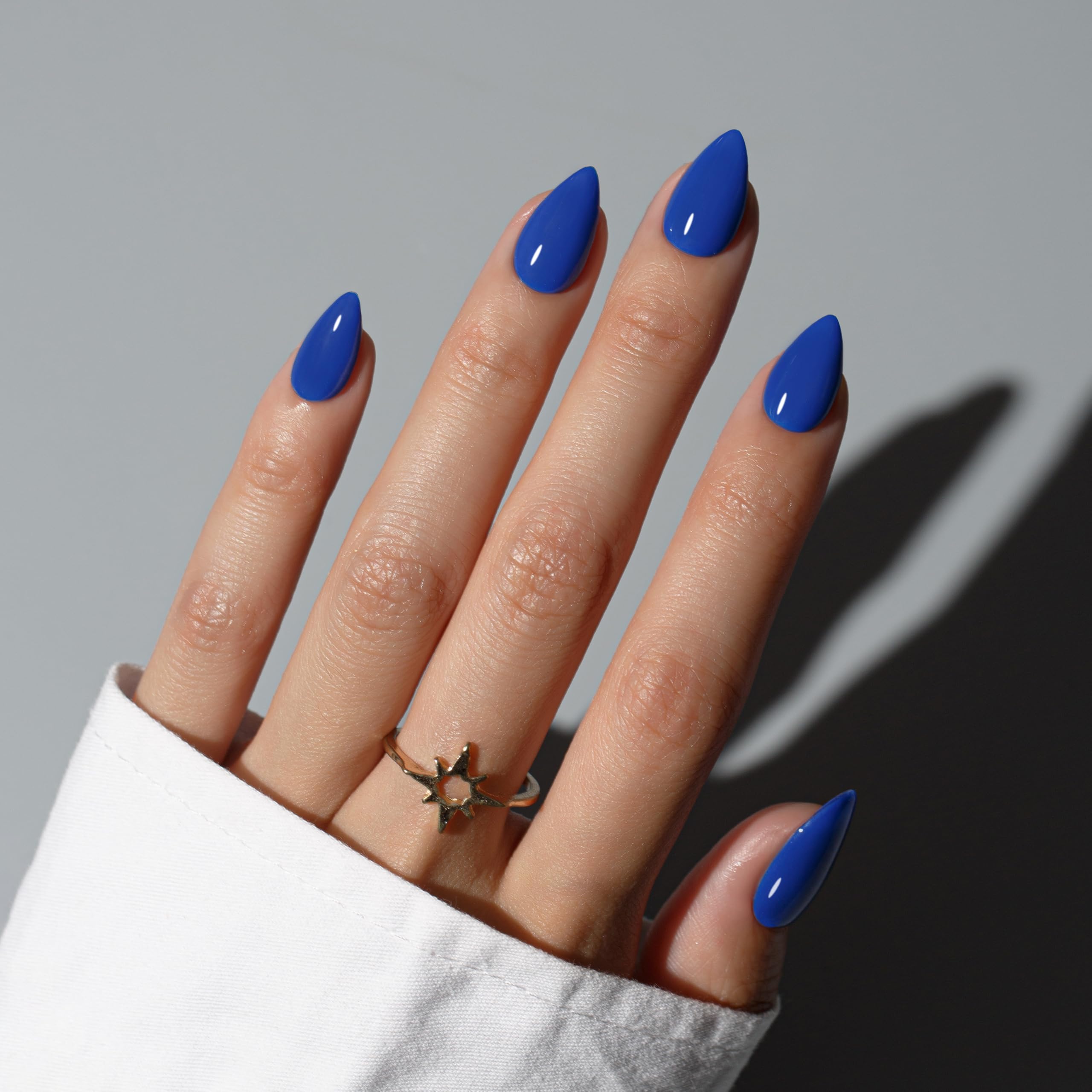KQueenest Royal Blue Press on Nails Short Almond, Short False Nails Press ons, Sheer Bright Blue Fake Nails Medium Stiletto - Image 2