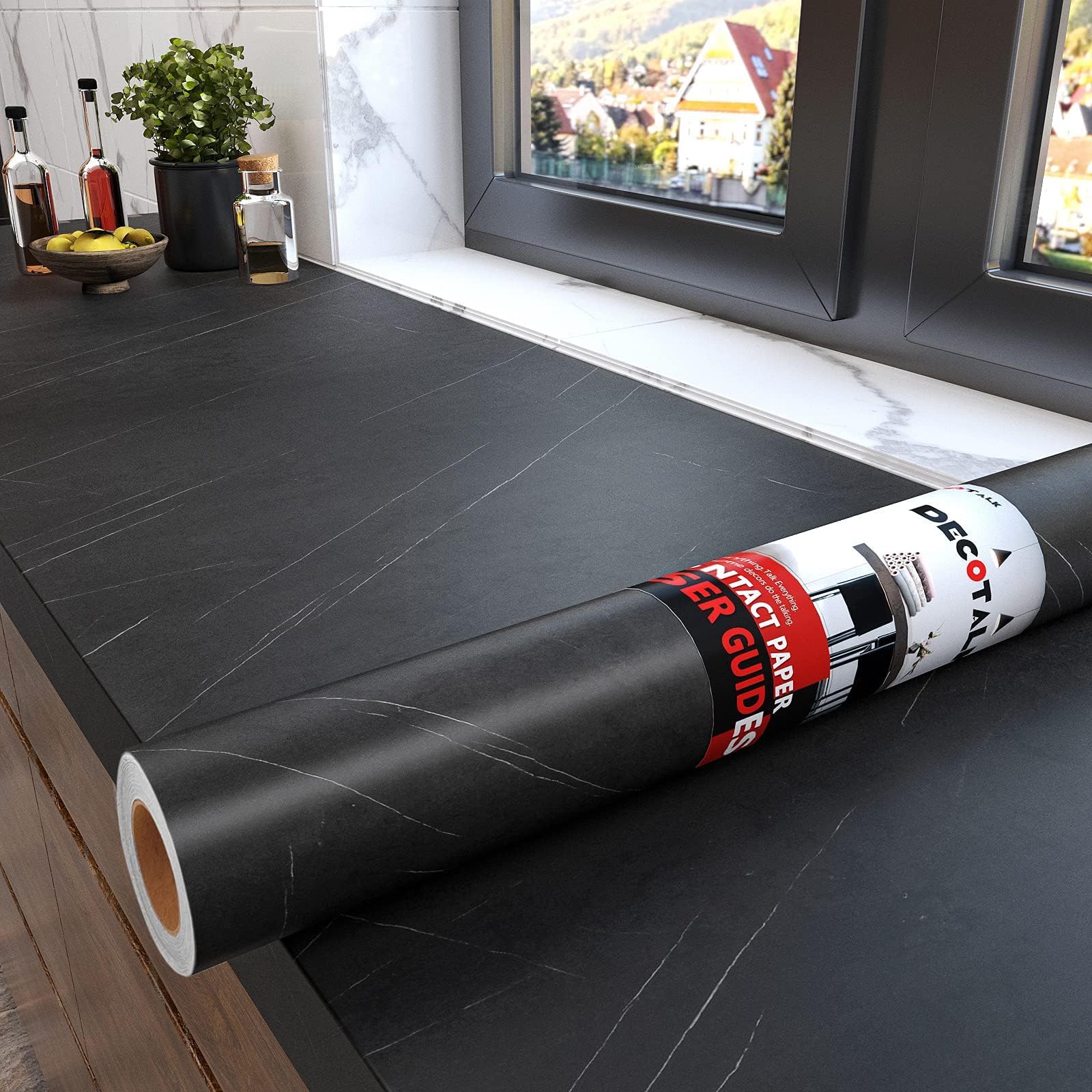 Decotalk Black Marble Contact Paper for Kitchen 81X500cm Peel and Stick Countertops Marble Self Adhesive Wallpaper Black Contact Paper Stone Waterproof for Countertop Bathroom Dining Table