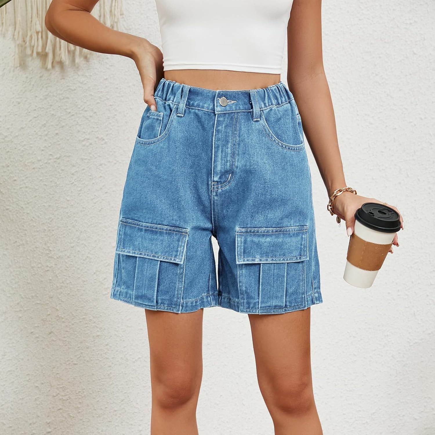 POHADON Womens 2026 Trendy High Waisted Denim Shorts Bermuda Baggy Y2K Cargo Shorts Casual Summer Jean Jorts - Image 3