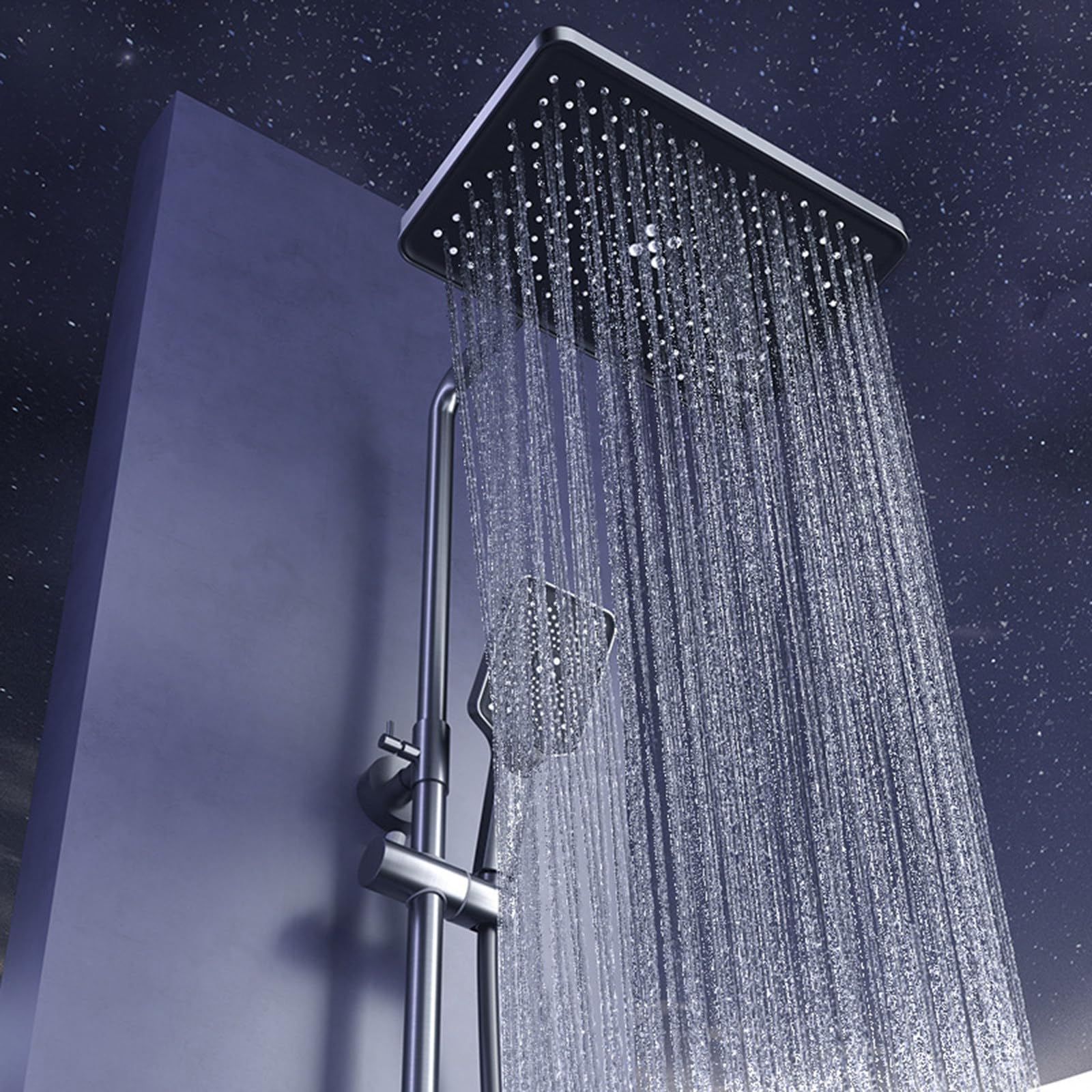 Set Rubinetto Doccia Systemtatic con Display della Temperatura, 4 funzioni, soffione a Pioggia da 12", doccetta, spruzzatore per Bidet, beccuccio per Vasca, Grigio Canna di Fucile