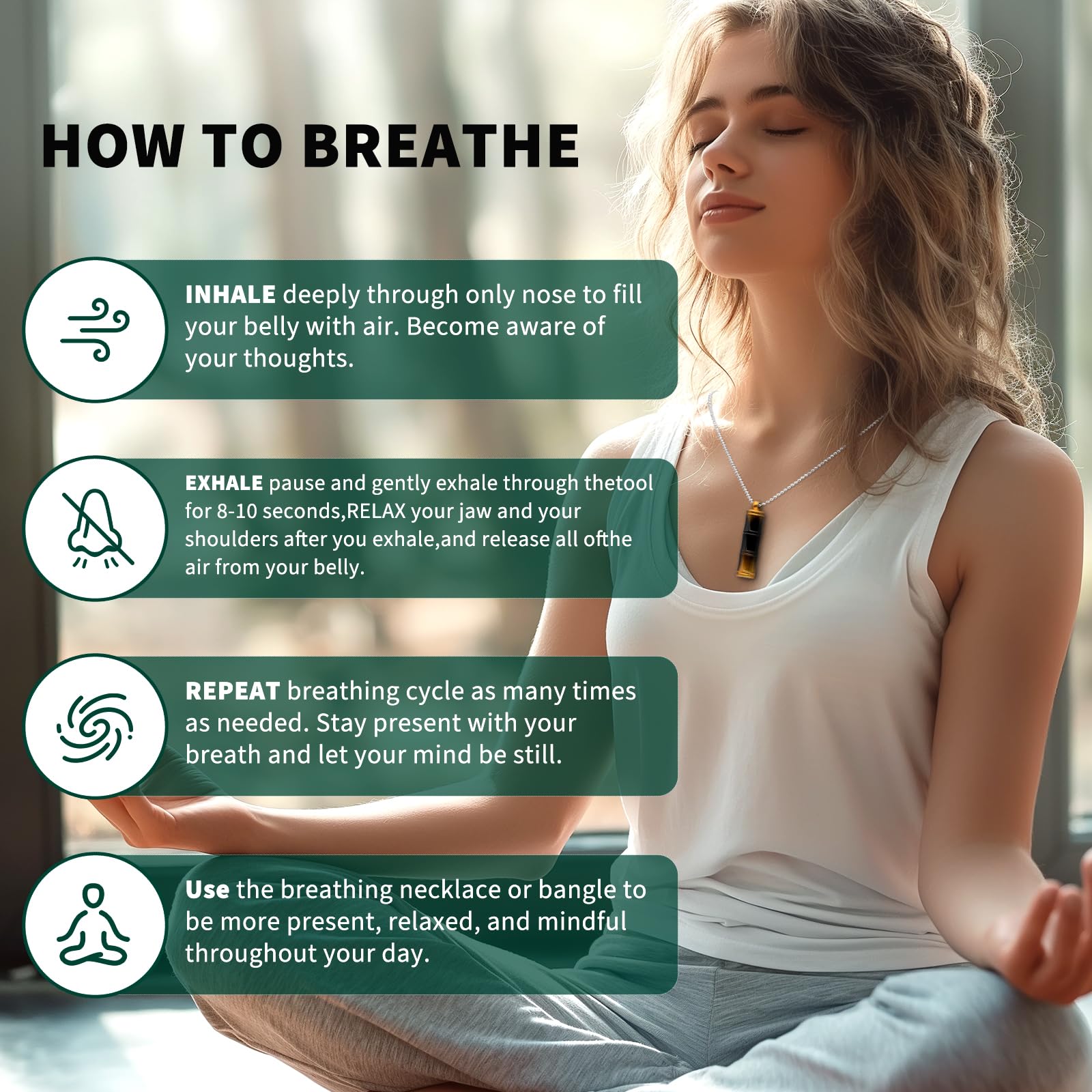 Collana da meditazione da 528 Hz, collana per respirazione, dispositivi di guarigione della frequenza, strumento di sintonizzazione della frequenza dell'amore, fischietto da 528 Hz, rilassamento