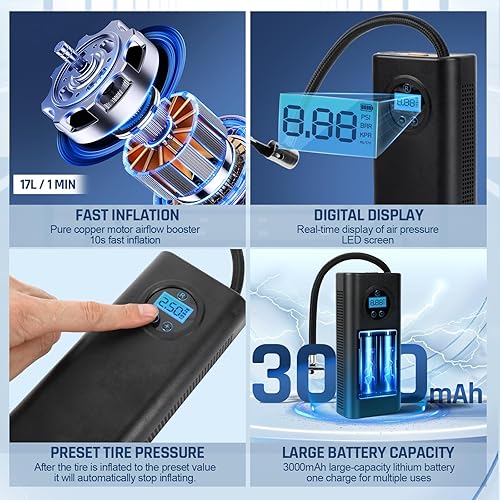 Miniatura 2 de Compresor de aire portátil para inflador de neumáticos, bomba de aire inalámbrica para neumáticos de automóvil, bomba de neumáticos de bicicleta